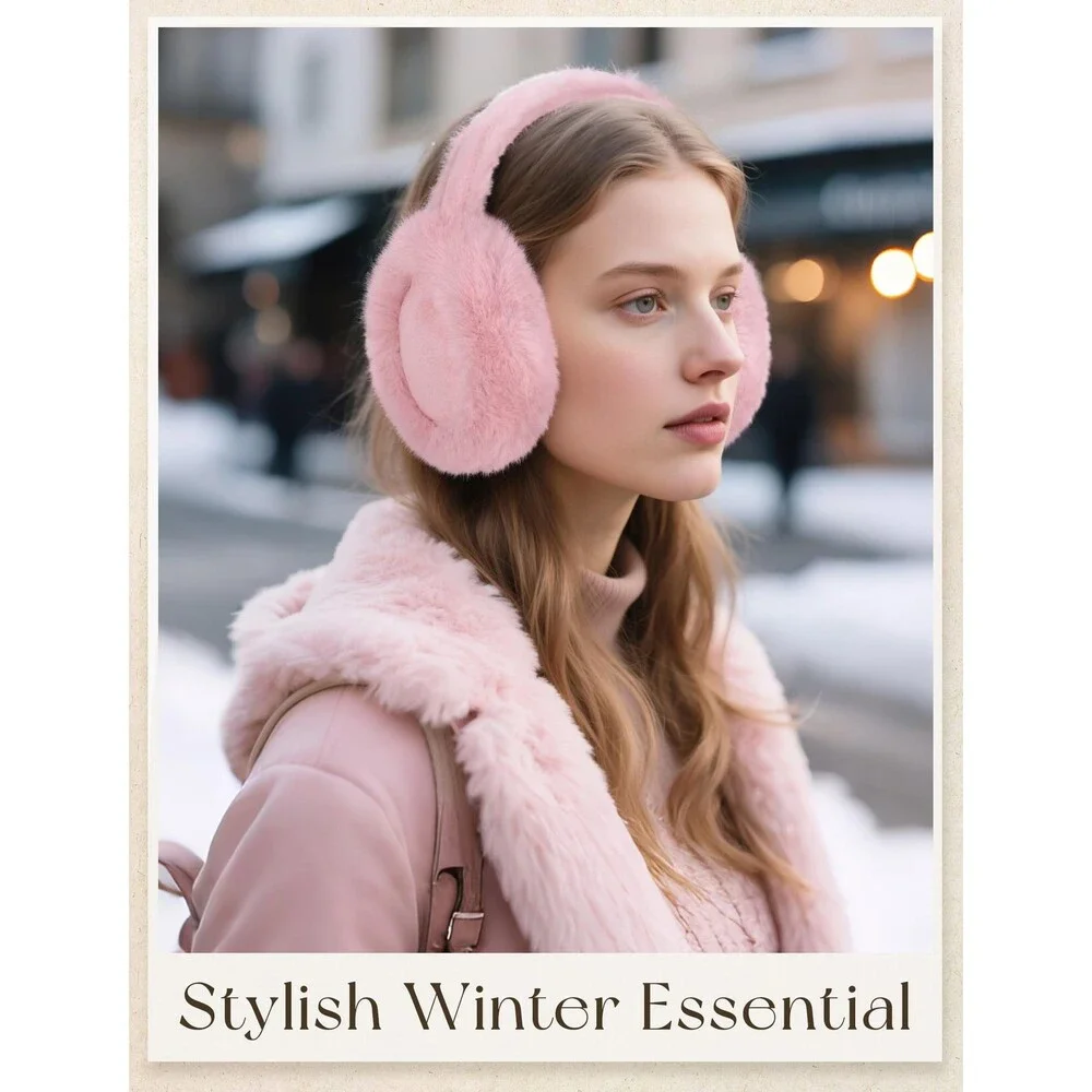 VEKDA Women's Pink Fuzzy Winter Ear Muffs Foldable Warmers Style Fashion - NWT